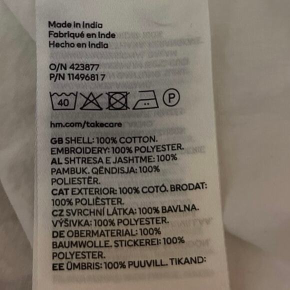 H&M White Blue Floral Paisley Embroidered Half Sleeve Button Down Blouse Top L - Picture 5 of 5